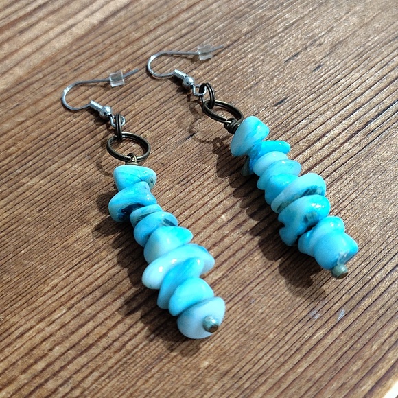 **5 For $20**Blue Nuggets Ladies Long Beaded Earrings / Handmade Ladies Earrings - Picture 7 of 7